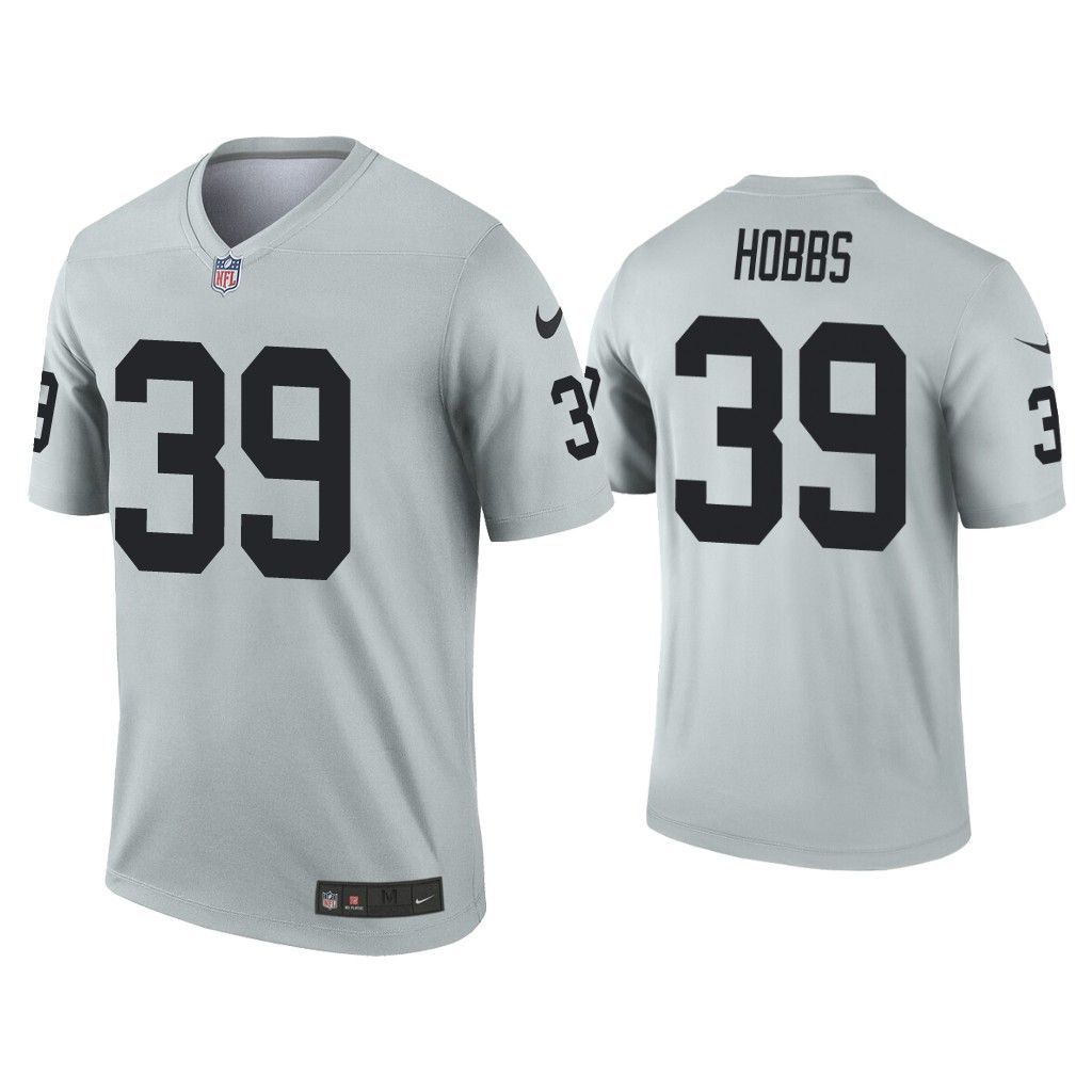 Men Oakland Raiders #39 Nate Hobbs Nike Grey Silver Inverted Legend NFL Jersey